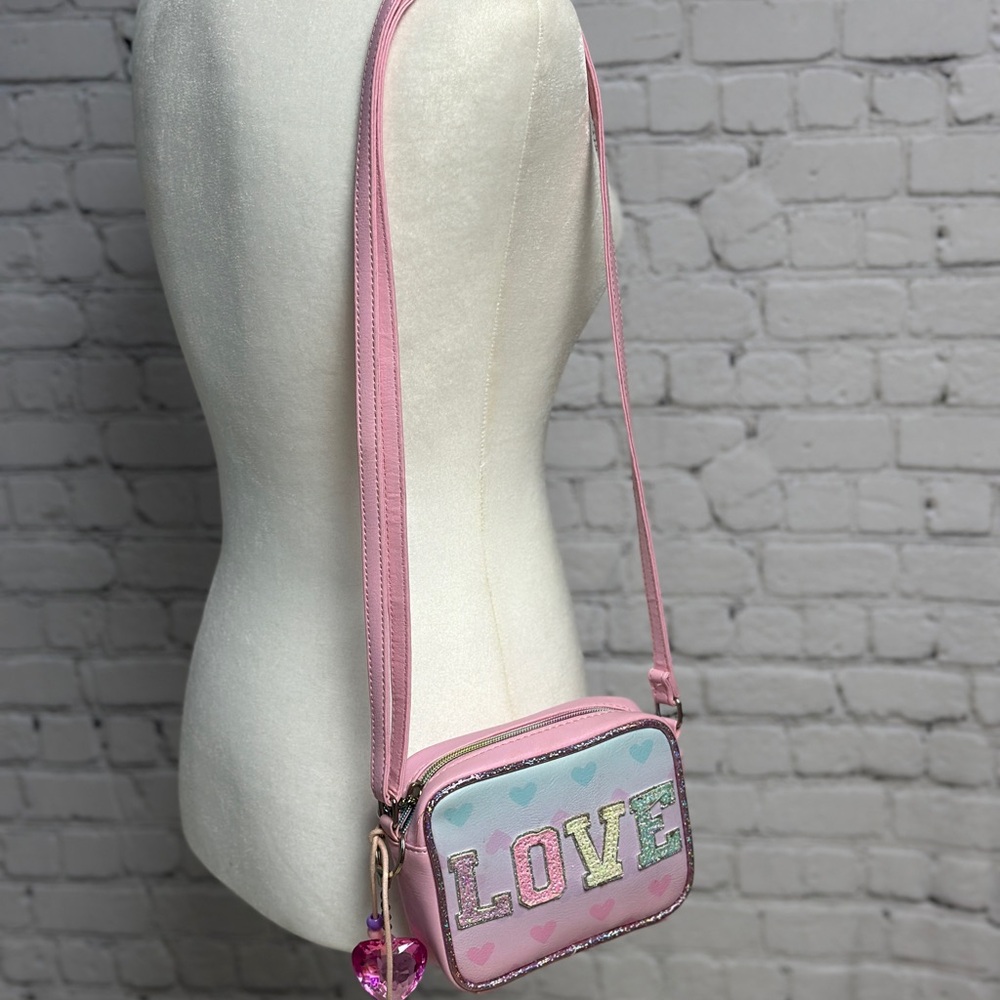 Pink Iridescent Crossbody Bag with Adjustable Strap
